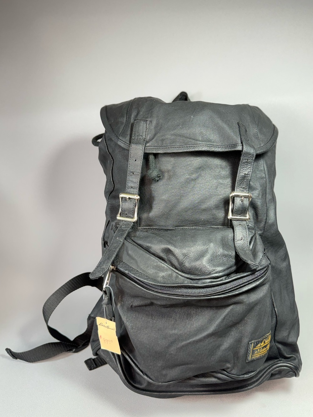 Vintage 80s Eddie Bauer Black Lambskin Leather Lightweight Backpack NOS